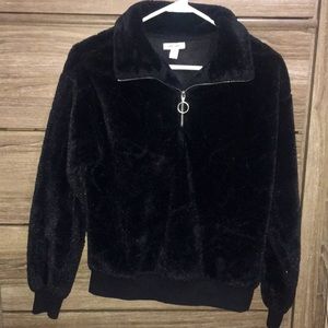 faux fur nine west 1/3 zip up jacket women’s size xs